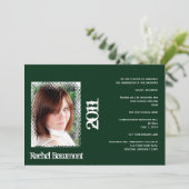 緑および白くグランジな卒業の発表 招待状 (スタンド正面)