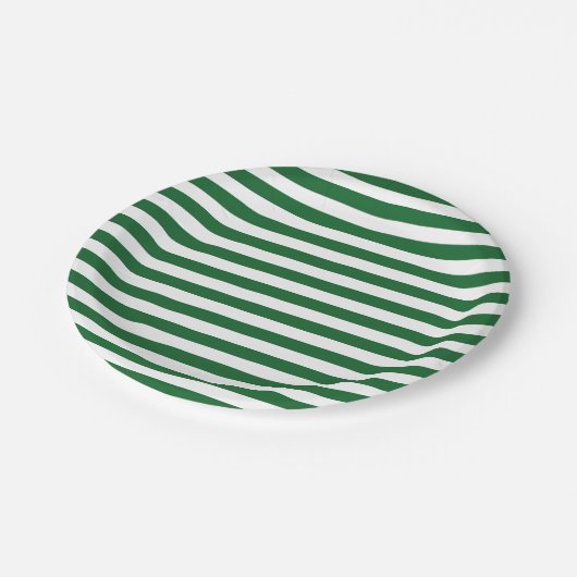 緑および白のストライプの紙皿 ペーパープレート (アングル)