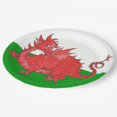 緑および白書のプレートのかわいく赤いドラゴン ペーパープレート (アングル)