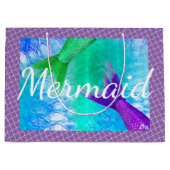 緑および紫色の人魚の尾及びスケール ラージペーパーバッグ (正面)