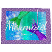 緑および紫色の人魚の尾及びスケール ラージペーパーバッグ (裏面)