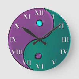 緑および紫色の陰陽のローマ数字の時計 ラウンド壁時計