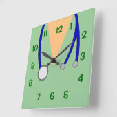 緑および聴診器の時計4の獣医はごしごし洗います スクエア壁時計 (傾斜)