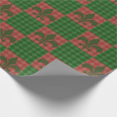 緑および赤い(紋章の)フラ・ダ・リの包装紙 ラッピングペーパー (角)