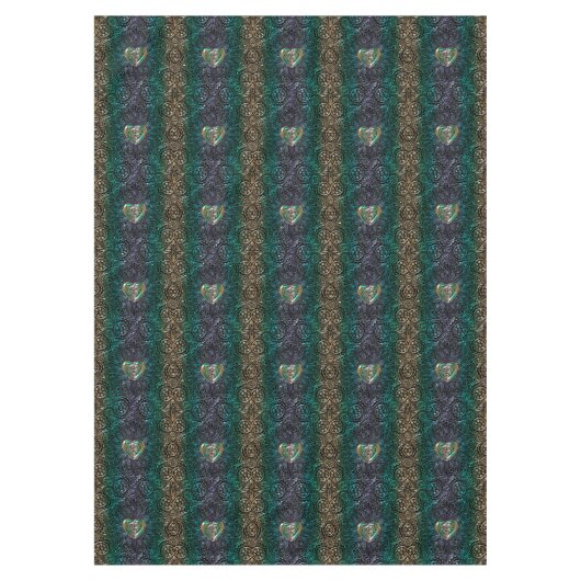 緑および金ゴールドのオリジナルのケルト族のハートの曼荼羅 テーブルクロス (正面)