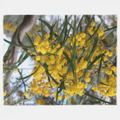 緑および金ゴールドのオーストラリアの編み枝細工の花 フリースブランケット (正面(横))