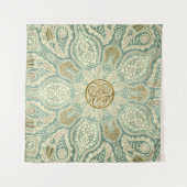 緑および金ゴールドのケルト人のTriskeleの曼荼羅のタペストリー タペストリー (正面(横))