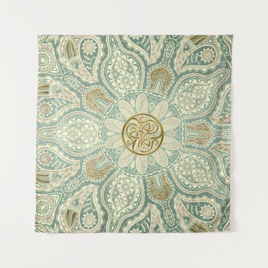 緑および金ゴールドのケルト人のTriskeleの曼荼羅のタペストリー タペストリー (正面(横))