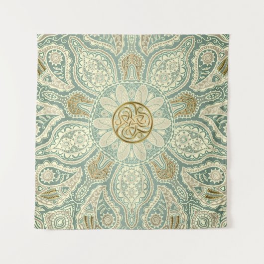 緑および金ゴールドのケルト人のTriskeleの曼荼羅のタペストリー タペストリー (正面)