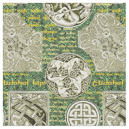 緑および金ゴールドのケルト族犬そして馬 ファブリック