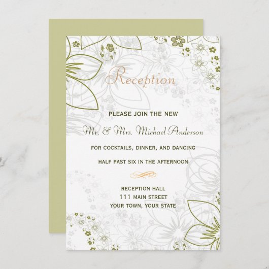 緑および金ゴールドのシンプルな結婚式のための披露宴カード エンクロージャーカード (正面/裏面)