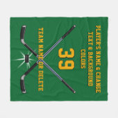 緑および金ゴールドのパーソナライズなホッケー毛布 フリースブランケット (正面(横))