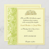 緑および金ゴールドのブロケードのイスラム教の結婚式 招待状 (正面/裏面)