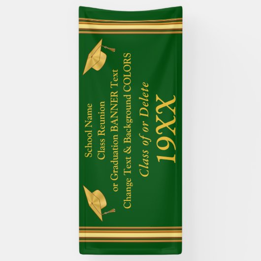 緑および金ゴールドの同窓会の旗か卒業 横断幕 (縦)