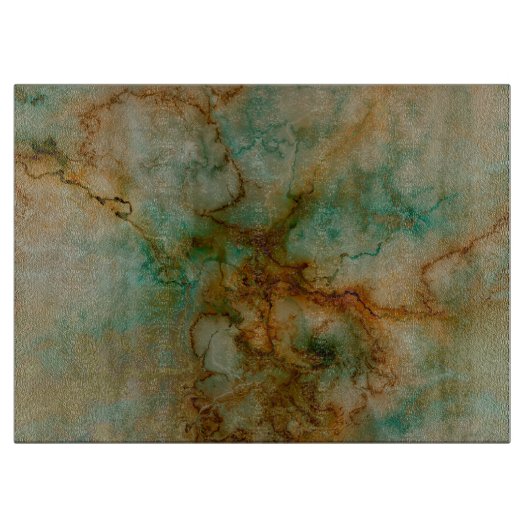 緑および金ゴールドの大理石 カッティングボード (正面)