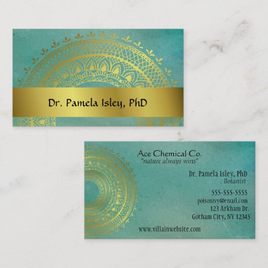 緑および金ゴールドの曼荼羅の名刺 名刺 (正面/裏面)