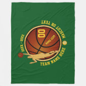 緑および金ゴールドの男の子のバスケットボール年長夜ギフト フリースブランケット (正面)