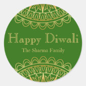 緑および金ゴールドのDiwaliのパーティの記念品 ラウンドシール (正面)