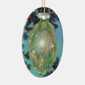 緑および銀のガラス球 セラミックオーナメント (右)