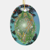 緑および銀のガラス球 セラミックオーナメント (裏面)