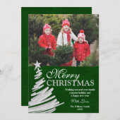緑および銀製のクリスマスツリーの休日の写真カード シーズンカード (正面/裏面)