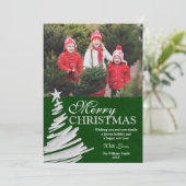 緑および銀製のクリスマスツリーの休日の写真カード シーズンカード (スタンド正面)