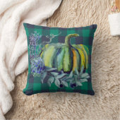 緑および青の格子縞のカボチャ装飾用クッション クッション (ブランケット)