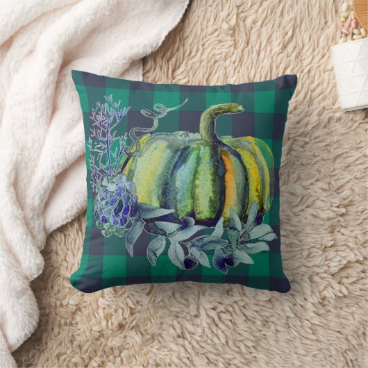 緑および青の格子縞のカボチャ装飾用クッション クッション (ブランケット)