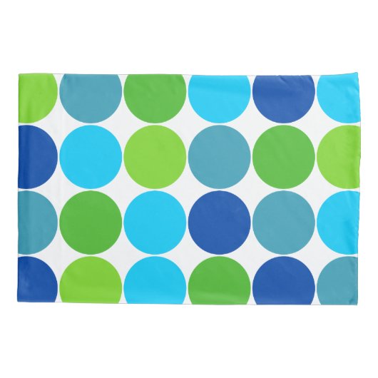 緑および青の水玉模様パターン 枕カバー (裏面-左)