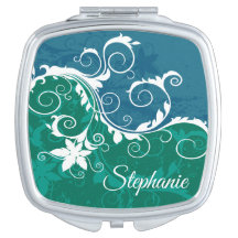 緑および青の白い花のシルエット