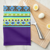 緑および青の種族パターン キッチンタオル (四つ折り)