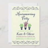 緑および青の鉢植えな植物の引っ越し祝いパーティーのパーティー 招待状 (正面)