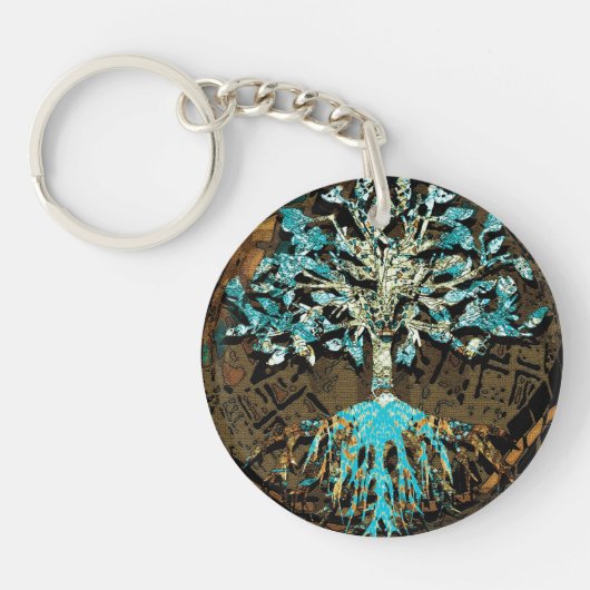 緑および青色の生命の樹 キーホルダー (正面)