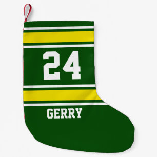 緑および黄色のスポーティなテーマ スモールクリスマスストッキング