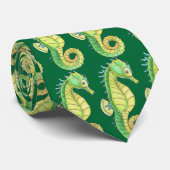 緑および黄色のタツノオトシゴのタイ ネクタイ (ロール)