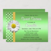 緑および黄色のデイジーのSweet sixteen 招待状 (正面/裏面)