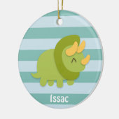 緑および黄色のトリケラトプスのかわいいの漫画 セラミックオーナメント (左)