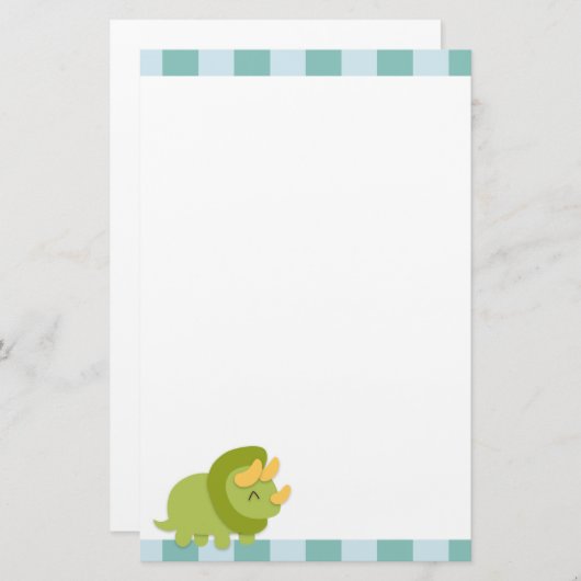 緑および黄色のトリケラトプスのかわいいの漫画 便箋 (正面/裏面)