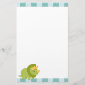 緑および黄色のトリケラトプスのかわいいの漫画 便箋 (正面)