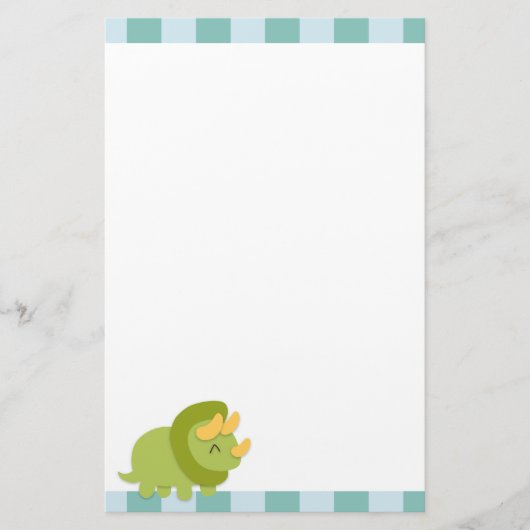 緑および黄色のトリケラトプスのかわいいの漫画 便箋 (正面)