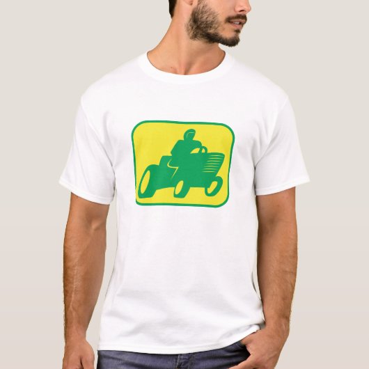 緑および黄色の芝刈り機のレーサー Tシャツ (正面)