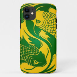 緑および黄色の陰陽のコイの魚 iPhone 11 ケース