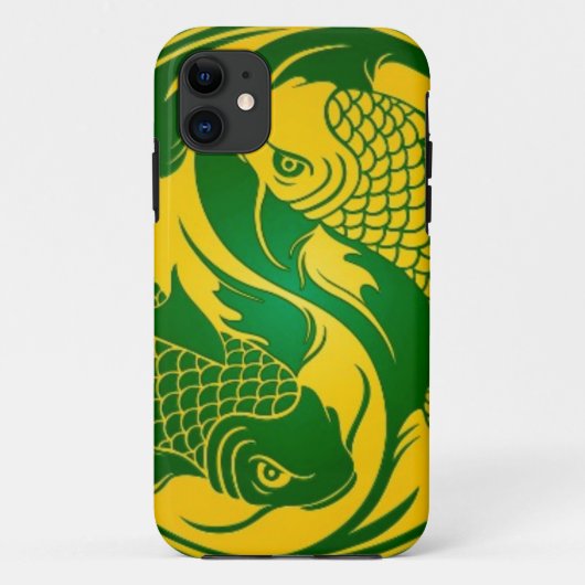 緑および黄色の陰陽のコイの魚 Case-Mate iPhoneケース (裏面)