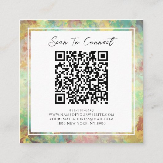 緑および黄色のQrコードカラフル抽象芸術パターン スクエア名刺 (裏面)