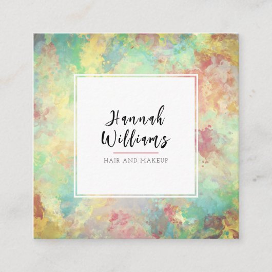 緑および黄色のQrコードカラフル抽象芸術パターン スクエア名刺 (正面)