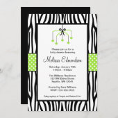 緑および黒いシマウマのハートの移動式ベビーシャワー 招待状 (正面/裏面)