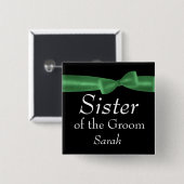 緑および黒い弓結婚披露宴の役割の名前Pin 缶バッジ (正面&裏面)