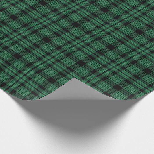 緑および黒い格子縞パターン ラッピングペーパー (角)