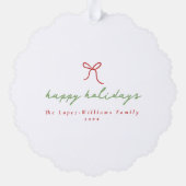 緑お洒落と赤の手描き弓フレームの写真 オーナメントカード (裏面)