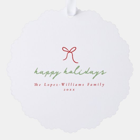 緑お洒落と赤の手描き弓フレームの写真 オーナメントカード (裏面)